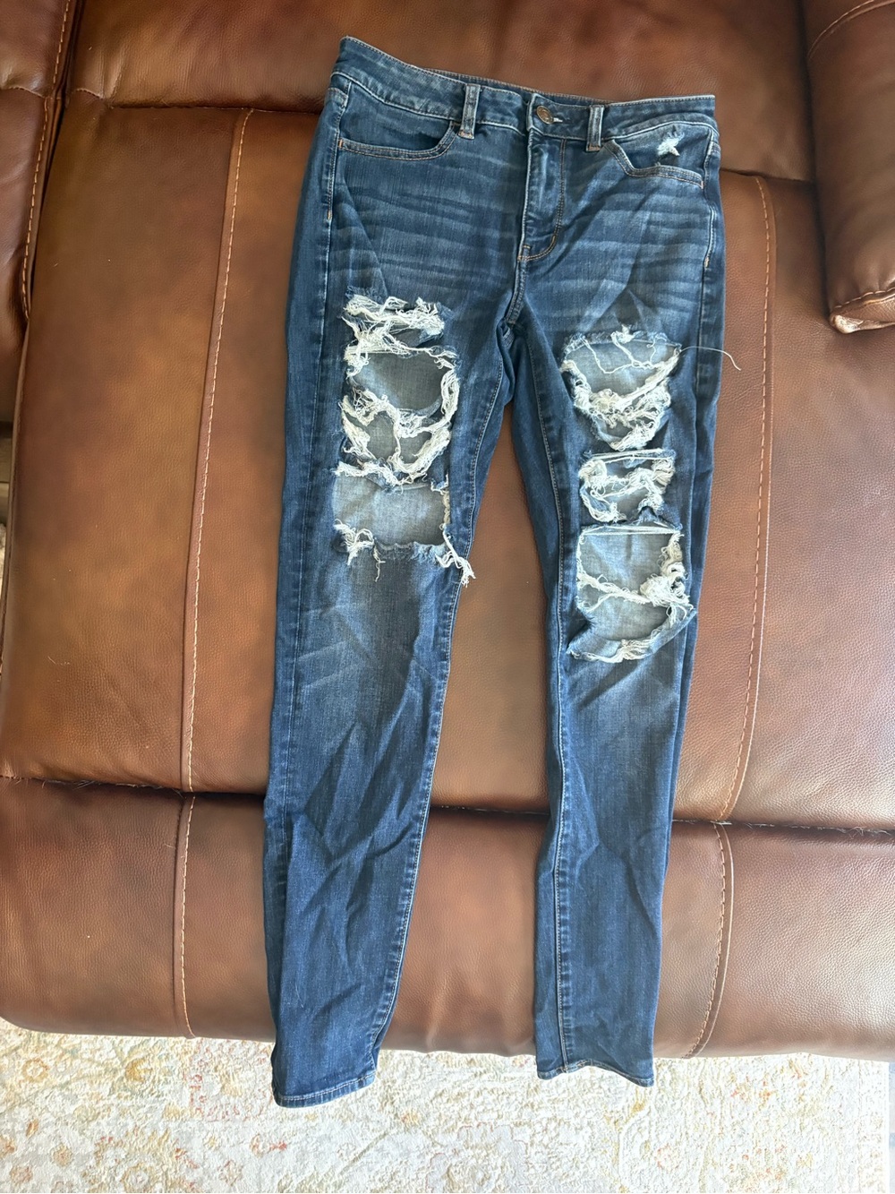 American Eagle Outfitters Dark Blue Distressed Skinny Jeans